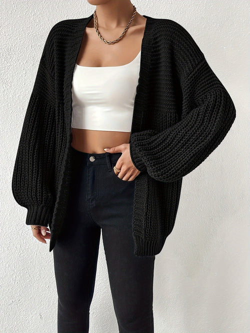 Lange Strickjacke Damen Grob gestrickt Drop-Shoulder Weiche Acrylmischung-1