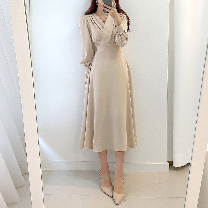 Damen-A-Linien-Kleid, Puffärmel, Polyester-3
