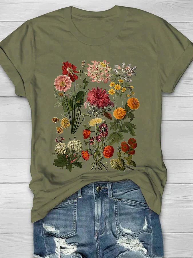 Damen-T-Shirt mit Blumenmuster, lässig, 100% Baumwolle-2