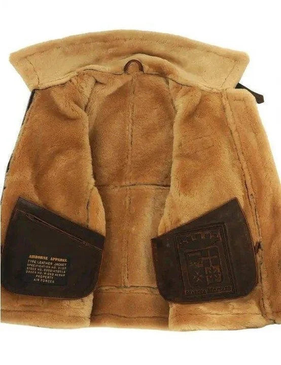 Herren-Pilotjacke, klassisches Lammfell, mit warmem, gefütterter Kragen-4