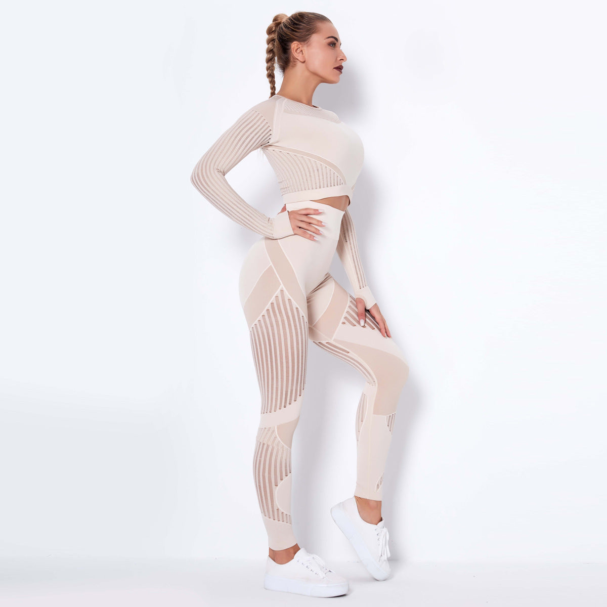 Damen Yogaanzug Nahtlos Lange Ärmel Hochwertiges Material-3