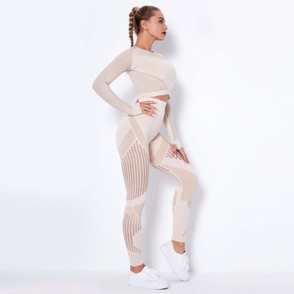 Damen Yogaanzug Nahtlos Lange Ärmel Hochwertiges Material-3