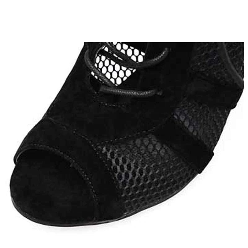 Damen Ankelboots Peep-Toe Flock Mesh Hoher Absatz-5