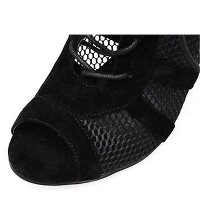 Damen Ankelboots Peep-Toe Flock Mesh Hoher Absatz-5