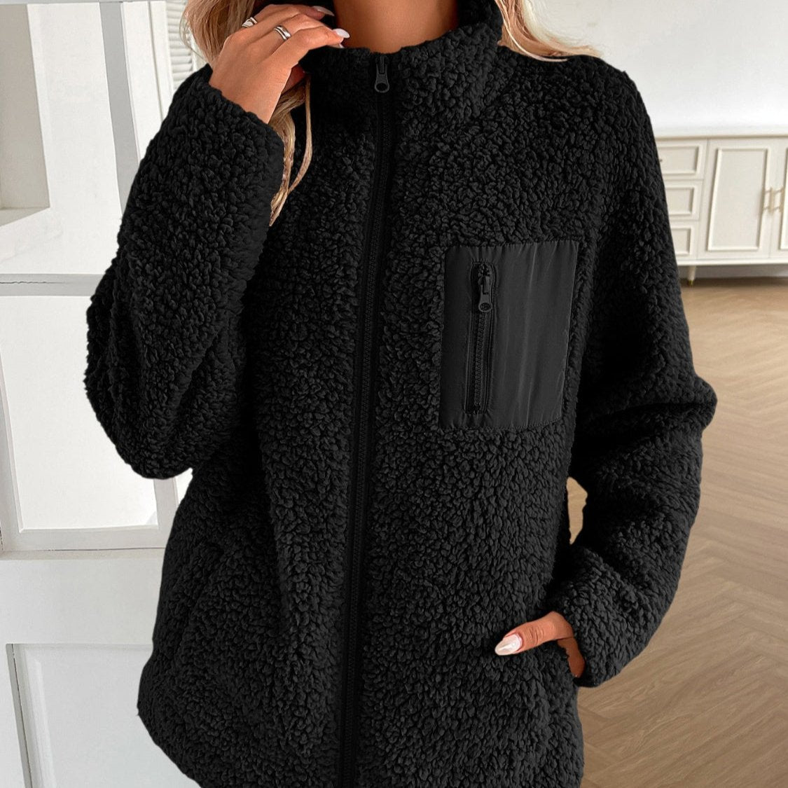 Variant image for Damen-Fleecejacke, lässiger Winter, Plüschmaterial, mit Reißverschluss-16
