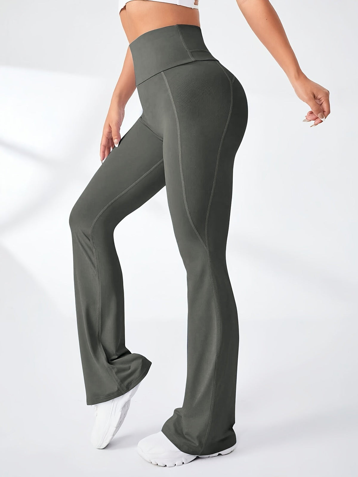 Damen Yogahose Hohe Taille Stretch Flared Atmungsaktiver Stoff-2