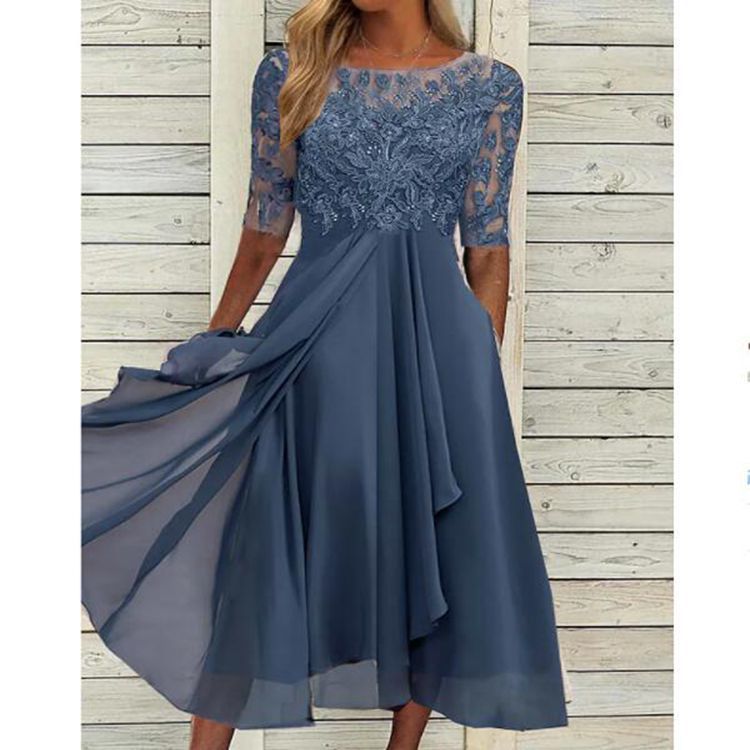 Schöne Damenkleider, asymmetrisch, Chiffon, Top-Kleid-5