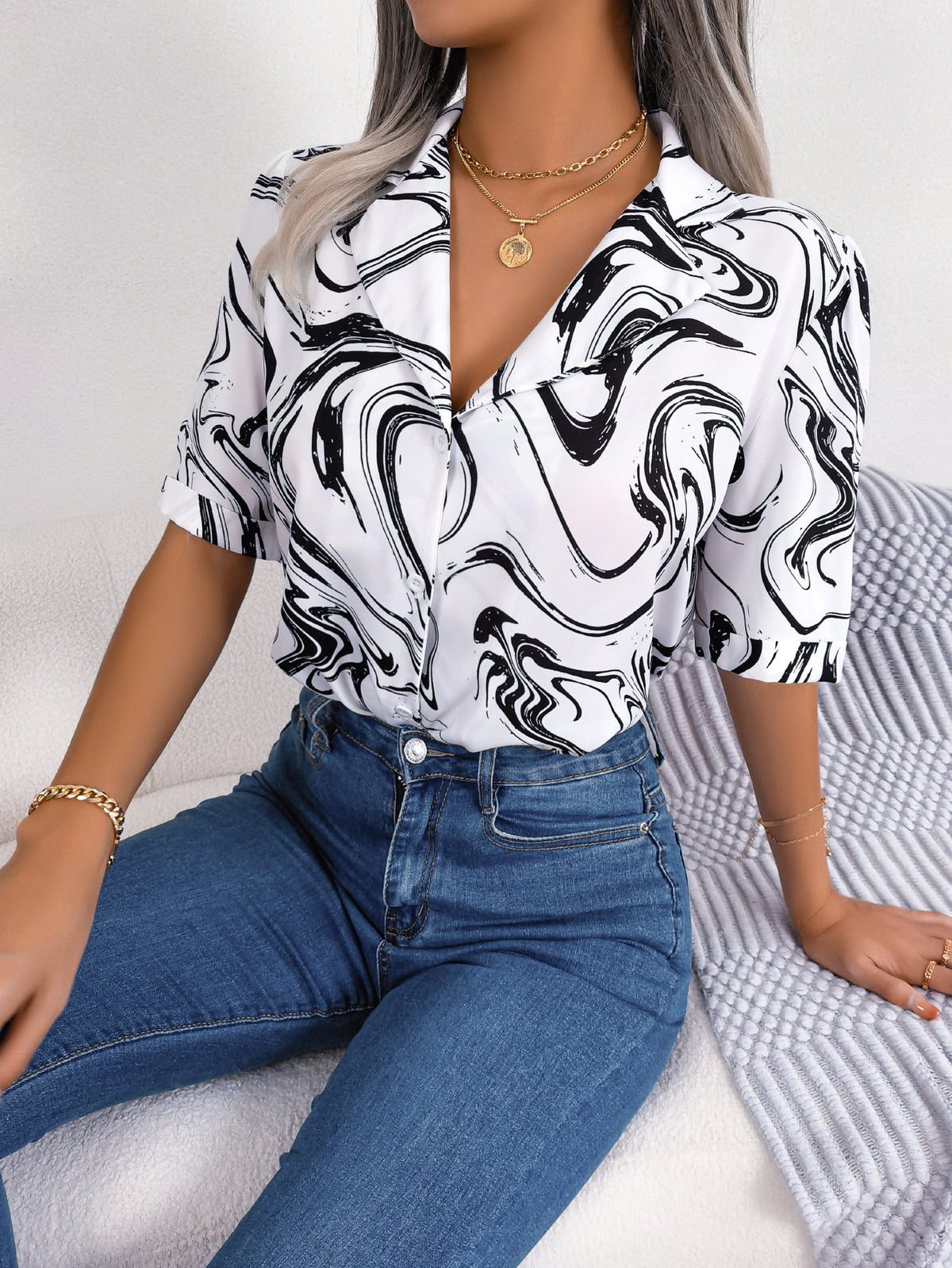 Variantenbild für Damen-Trainings-T-Shirt mit kurzen Ärmeln und Tie-Dye-Print aus 100% Baumwolle-9