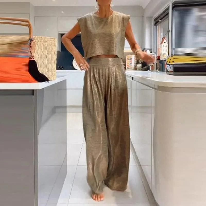 Damen-Set, Top und Hose glänzendes Material-2