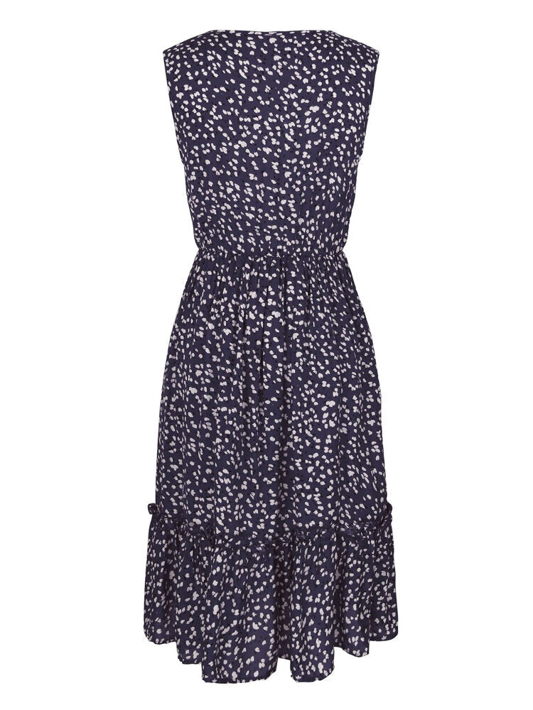 Damen-Midikleid, geblümt V-Ausschnitt, Polyester, und Baumwolle-6