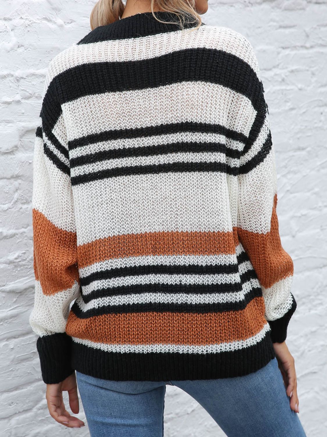 Damen-Pullover, gestreifter runder Ausschnitt, weiche Stoffmischung, Herbst-2
