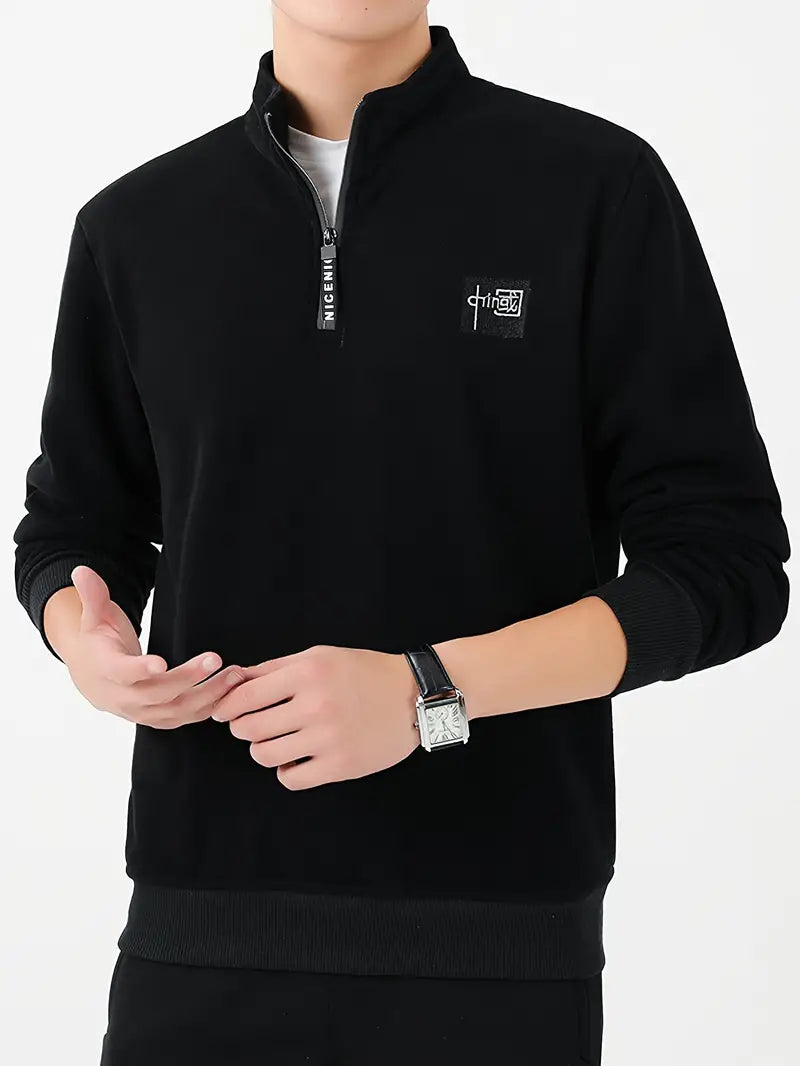 Herren-Pullover, hohem Kragen und Reißverschluss, V-Ausschnitt aus weichem, für lässigen, Stil-4