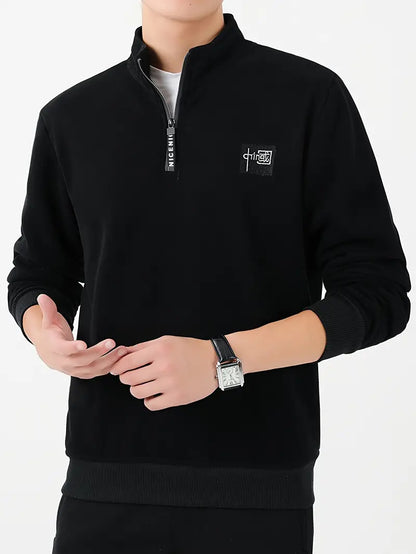 Herren-Pullover, hohem Kragen und Reißverschluss, V-Ausschnitt aus weichem, für lässigen, Stil-4