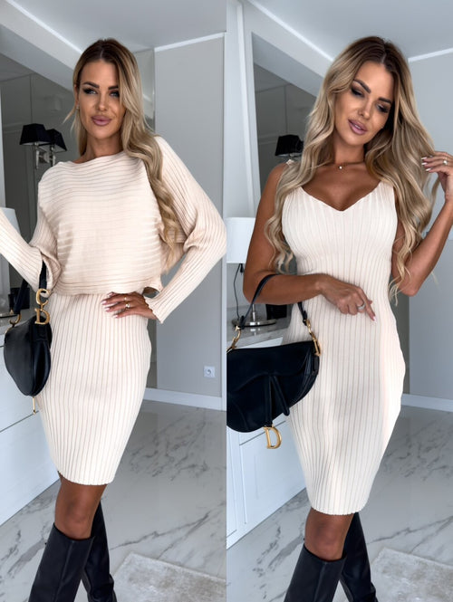 Damen-zweiteiliges Set, gestreiftes Top, Trägerrock, Polyester 1