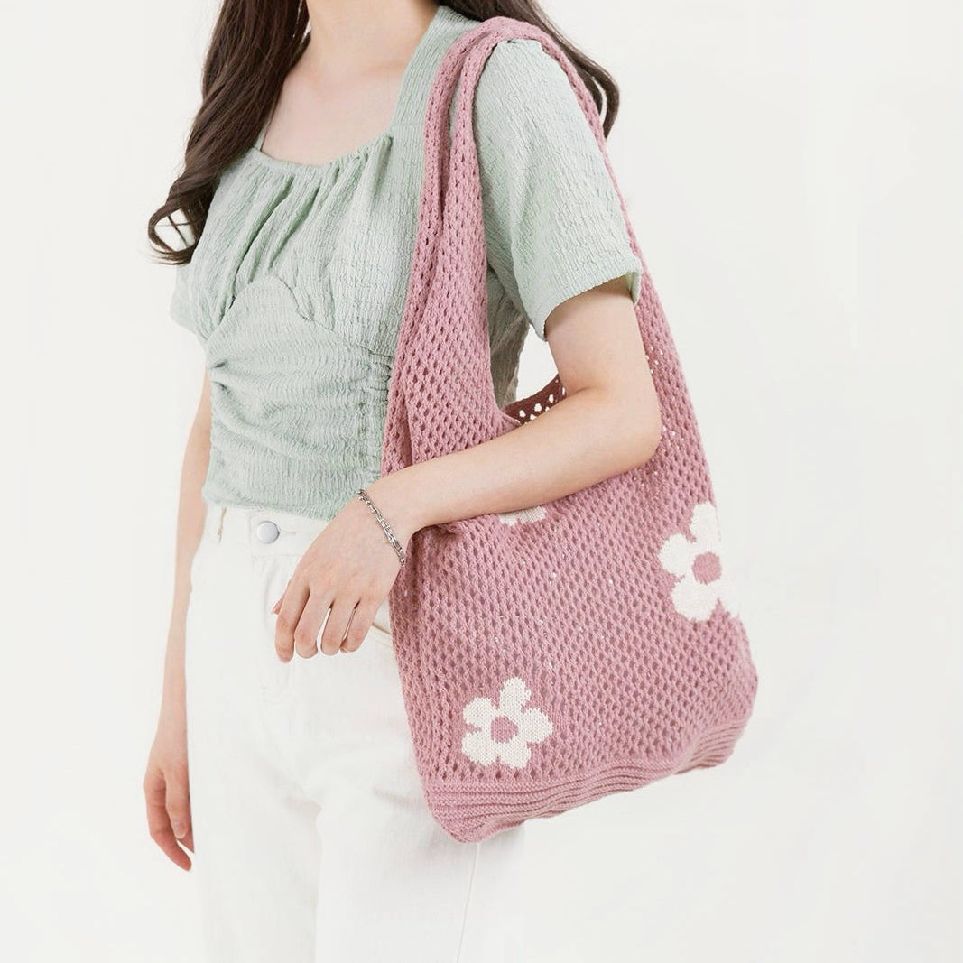Damen Schultertasche Gehäkelt Vielseitiges Design in Mischung aus Strickgarn 2