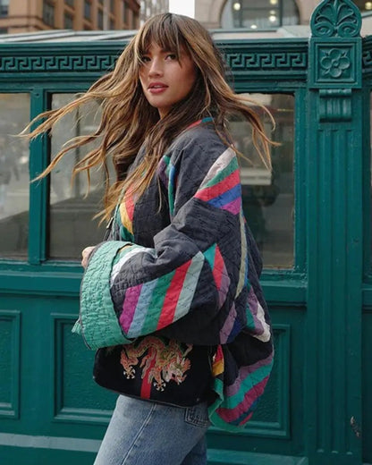 Frühlingsjacke für Damen aus Leinen im Patchwork-Design mit bequemer Passform-4