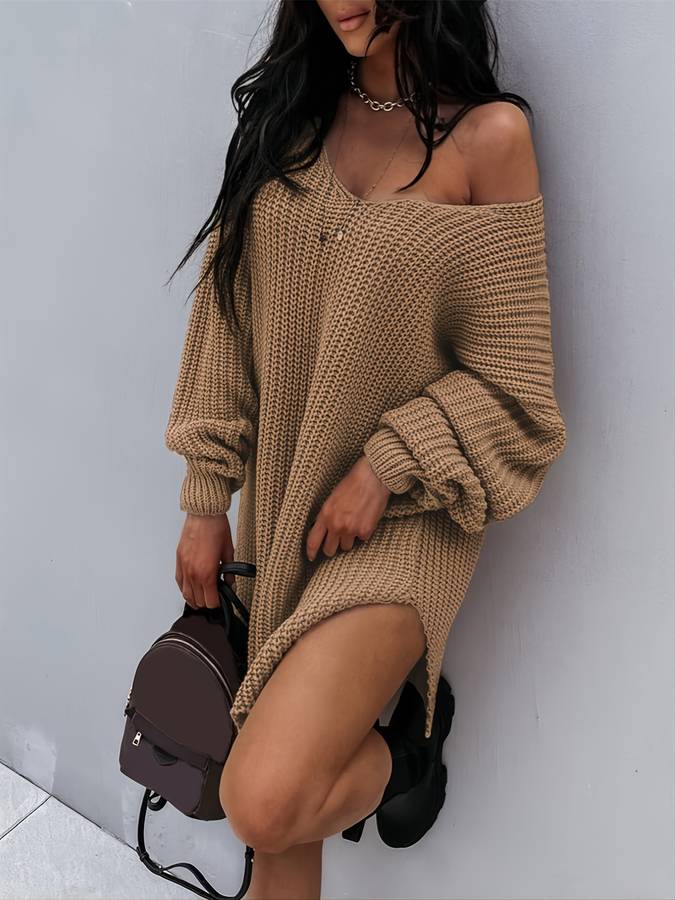 Damen-Midikleid, oversizedes Strickdesign, für lässiger Stil 10