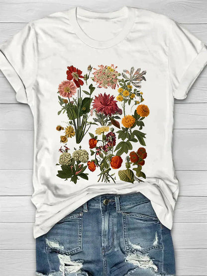 Damen-T-Shirt, Vintage, Blumenmuster, weiche Baumwolle-5