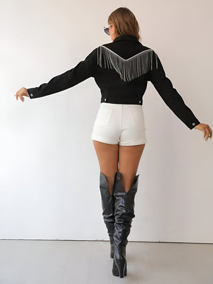 Damen-Jeansrock, Festival-Stil, mit Knopfverschluss-4