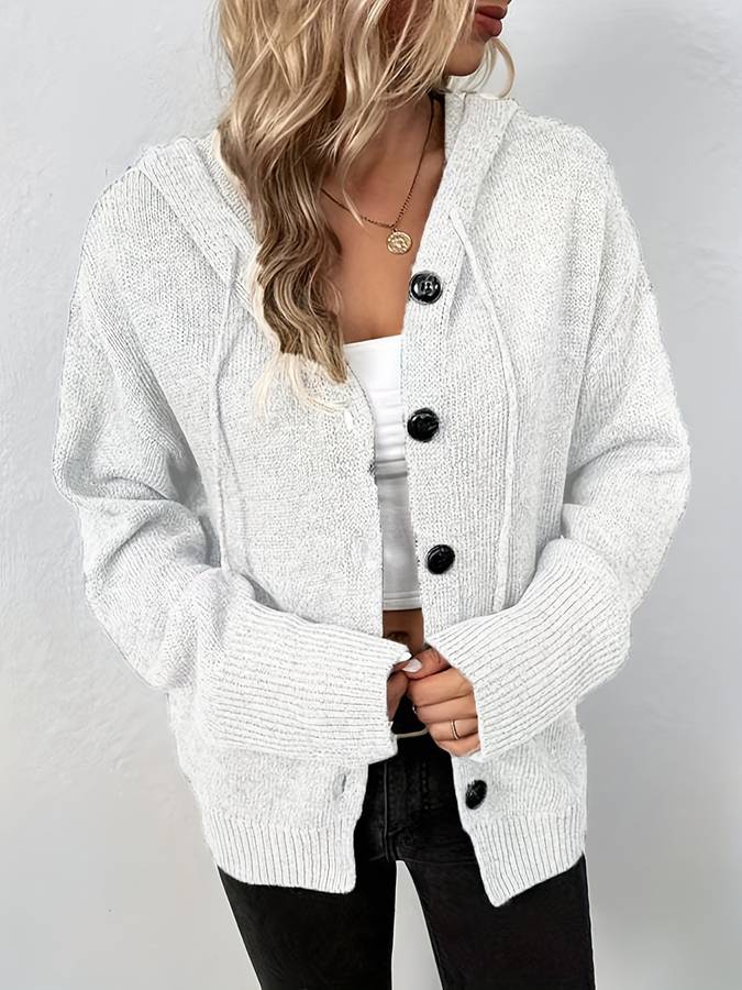 Damen-Hoodie Knopfverschluss Bequeme Baumwolle-6
