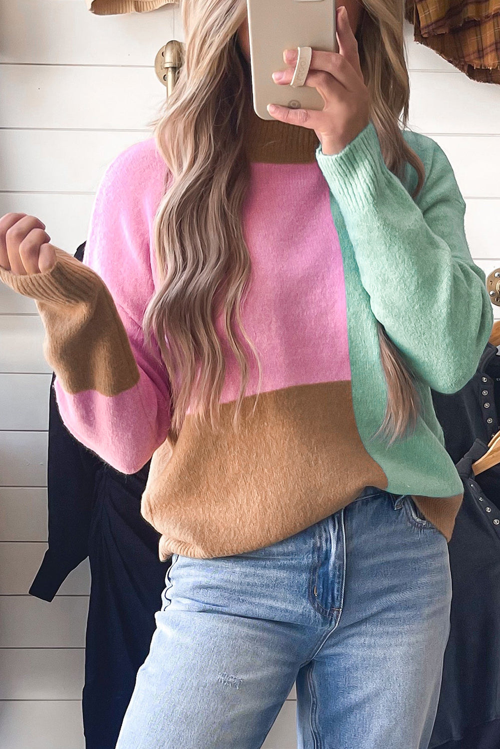 Damen-Rollkragenpullover, farbblockierter gerippter Saum-1