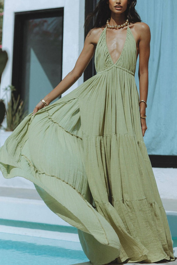Variant image for Damen-Maxikleid, rückenfrei Leinenmischung, für Sommer-5