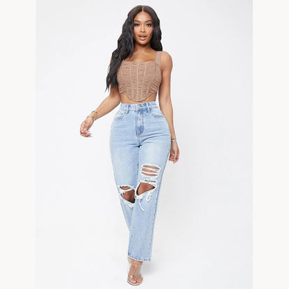 Damen-Jeans High Waist Gerader Schnitt Baumwolle-1