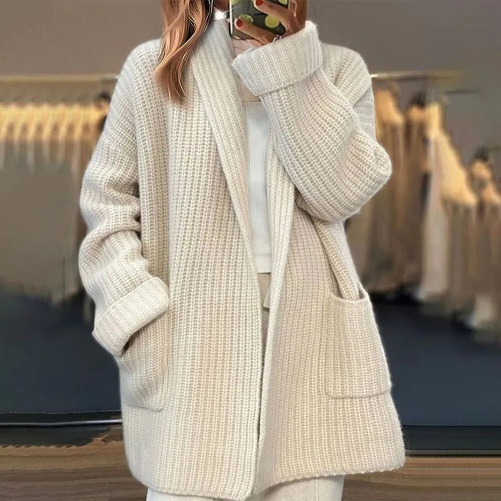 Damen Freizeitpullover Mittellang mit Taschen Hochwertige Stoffe 1