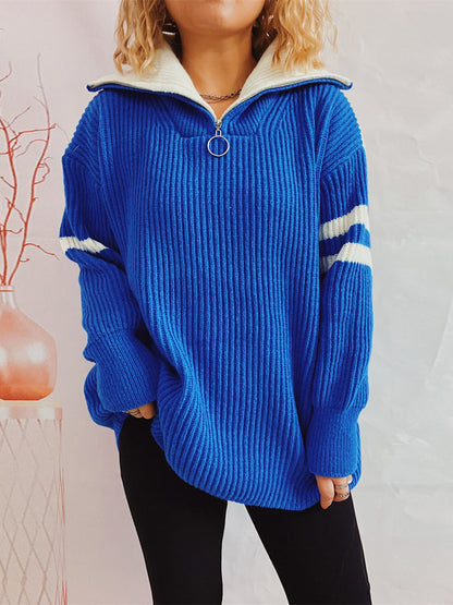 Variant image for Damen-Half-Zip-Strickpullover, zweifarbig, rippstrick, weiches Material-1