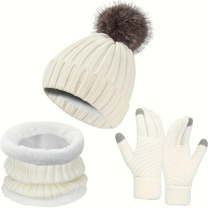 Damen Winter-Set Hut Schal Handschuhe Weicher Stoff-1