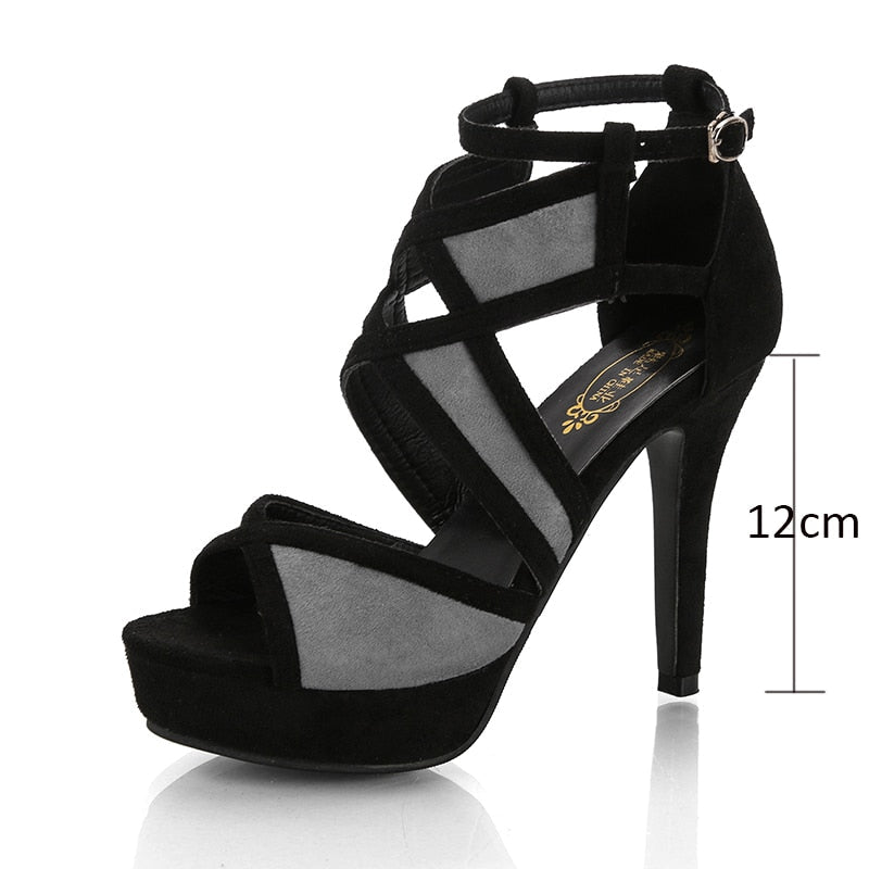 Damen-Sandalen, Plateau, Peep Toe, Velours-4