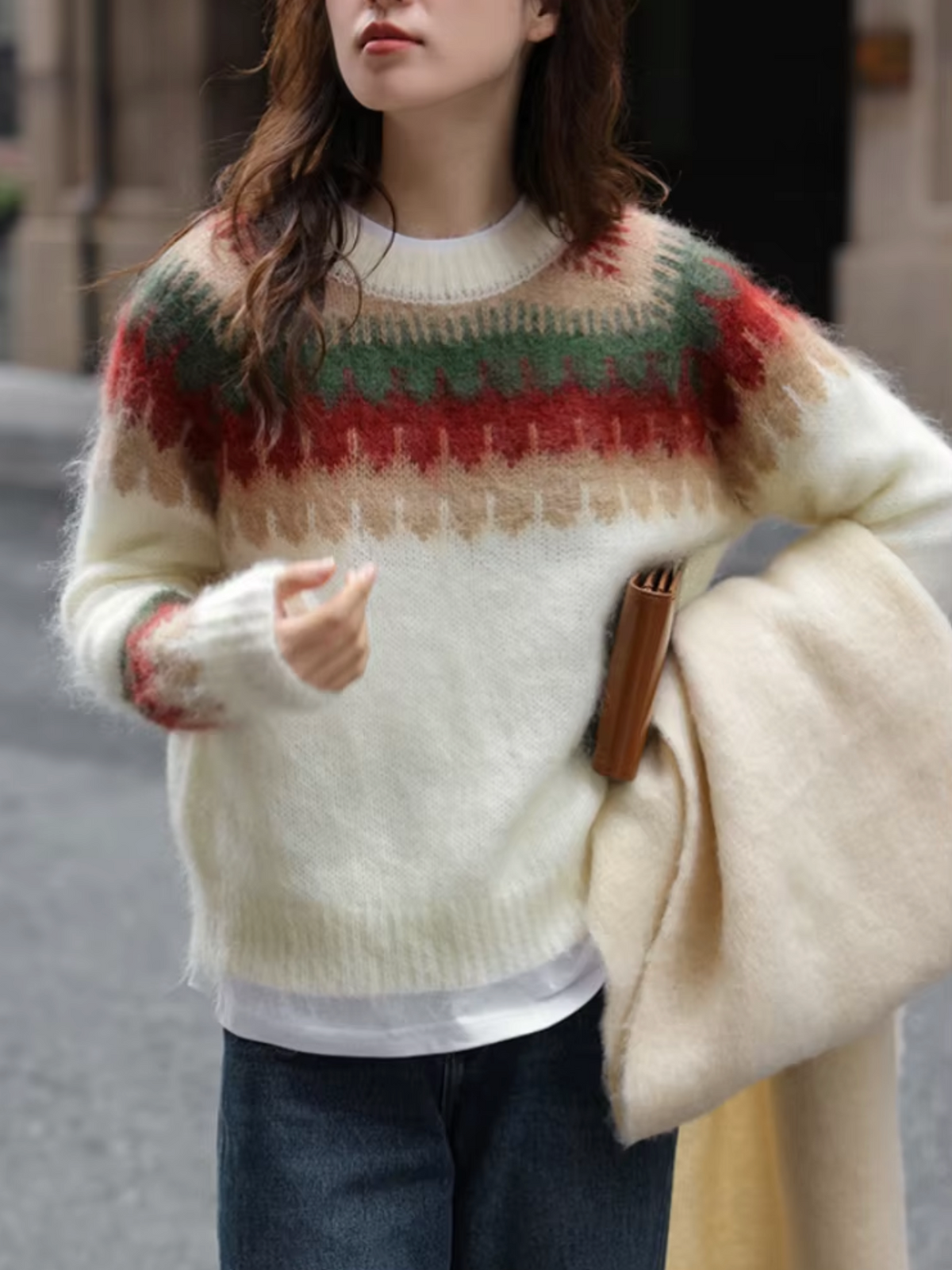 Damen-Strickpullover, Retro, Design, dickes Material, lockere Passform 3