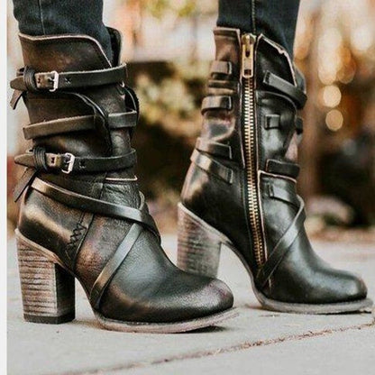 Damen Ankelstiefel Boho Stil PU-Leder mit eckigem Absatz-2