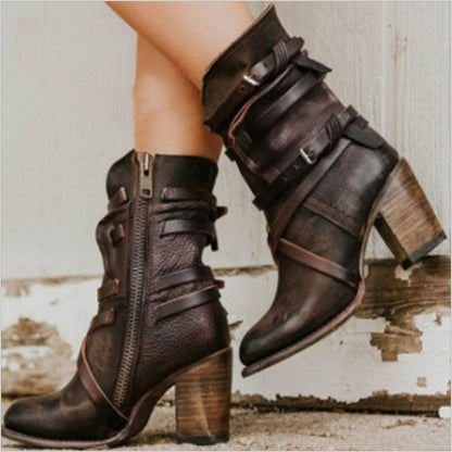 Damen Ankelstiefel Boho Stil PU-Leder mit eckigem Absatz-1