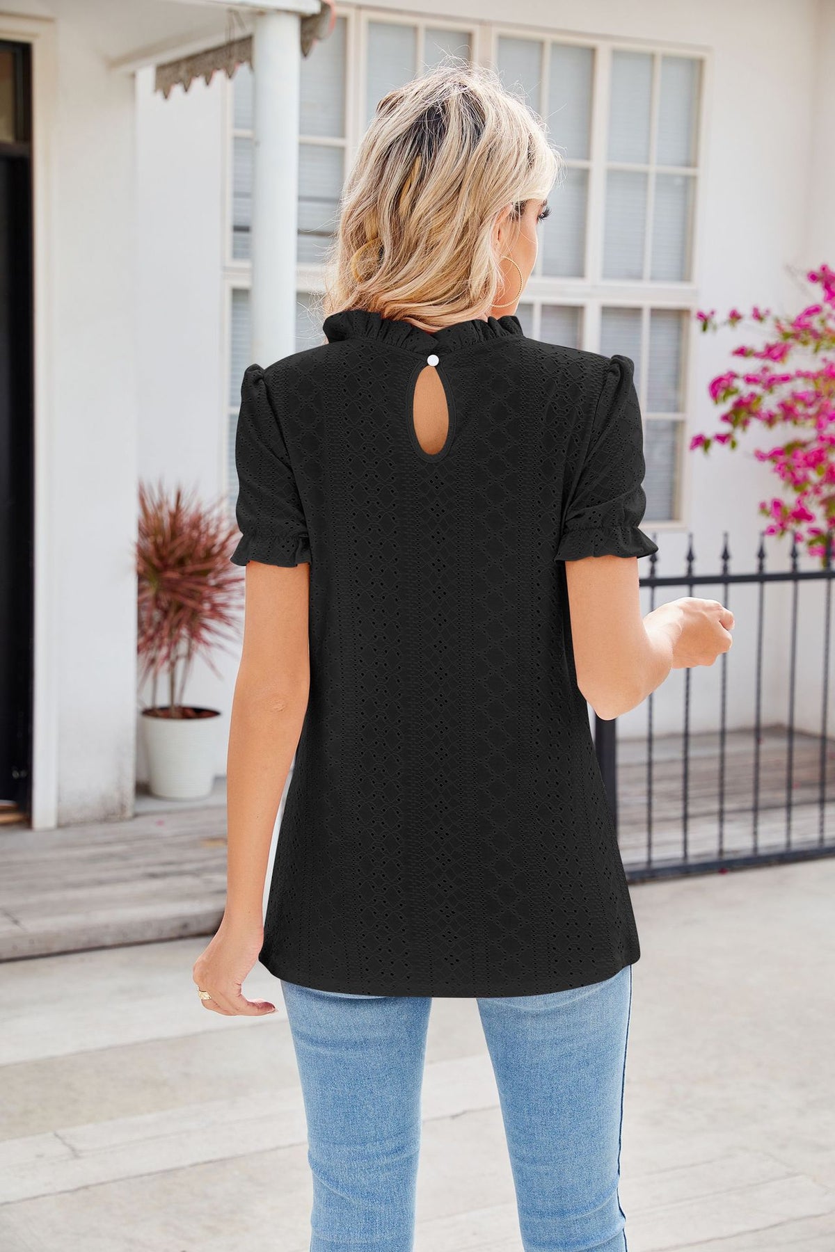 Damen-T-Shirt mit Puffärmeln und Rundhalsausschnitt aus 100 % Baumwolle-2