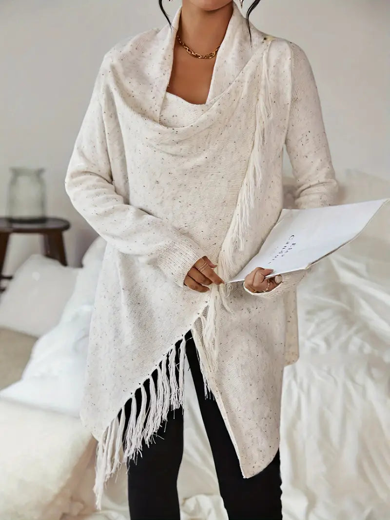 Damen-Strickpullover, mit Fransen, asymmetrischer Saum, weiches Material-1