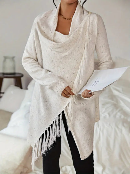 Damen-Strickpullover, mit Fransen, asymmetrischer Saum, weiches Material-1