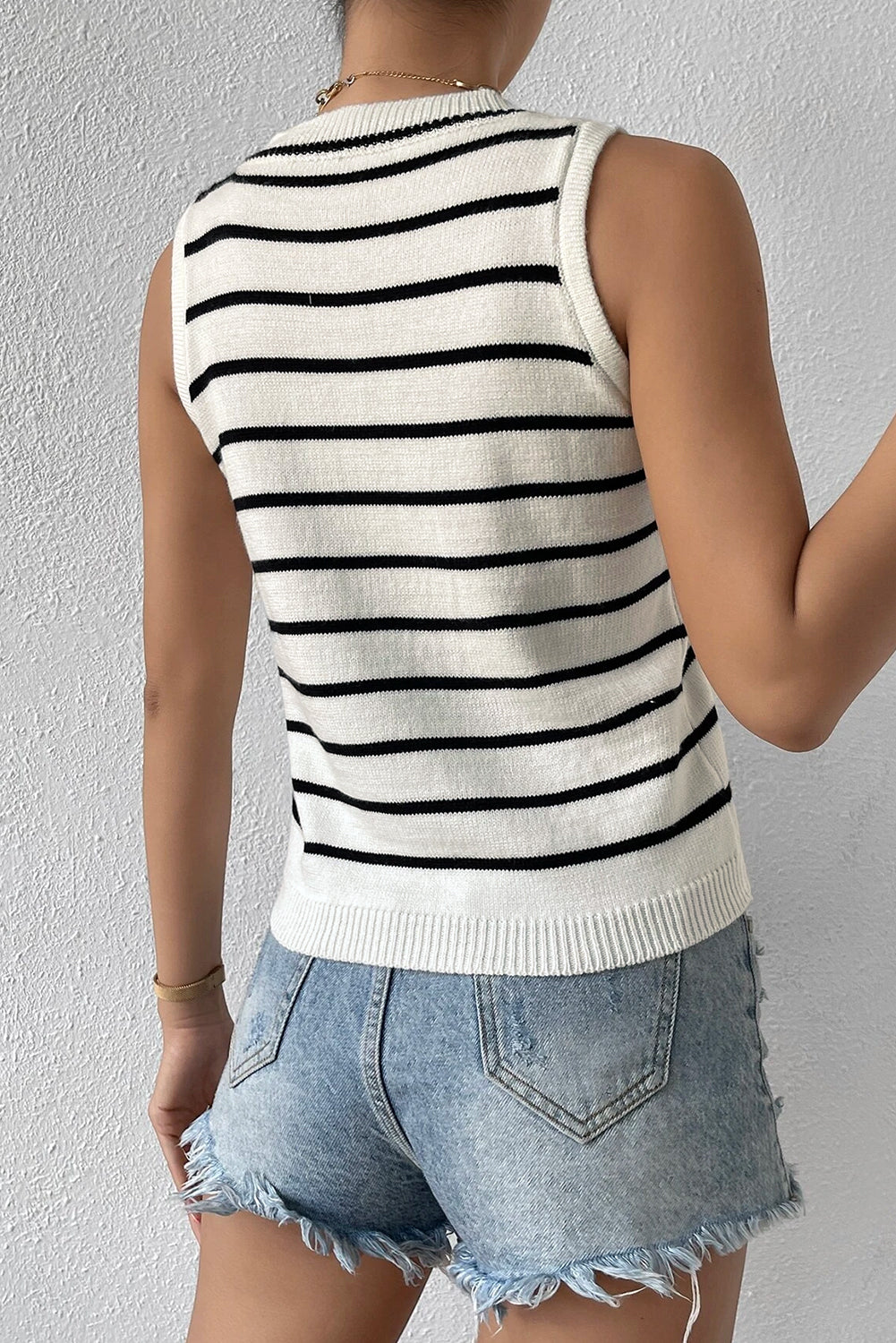Damen-Strickpullover, runder Ausschnitt, gestreiftes Muster, hochwertiges Material-3