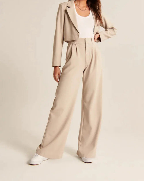 Damen-Hose, hohe Taille, weites Bein, Spandex-1
