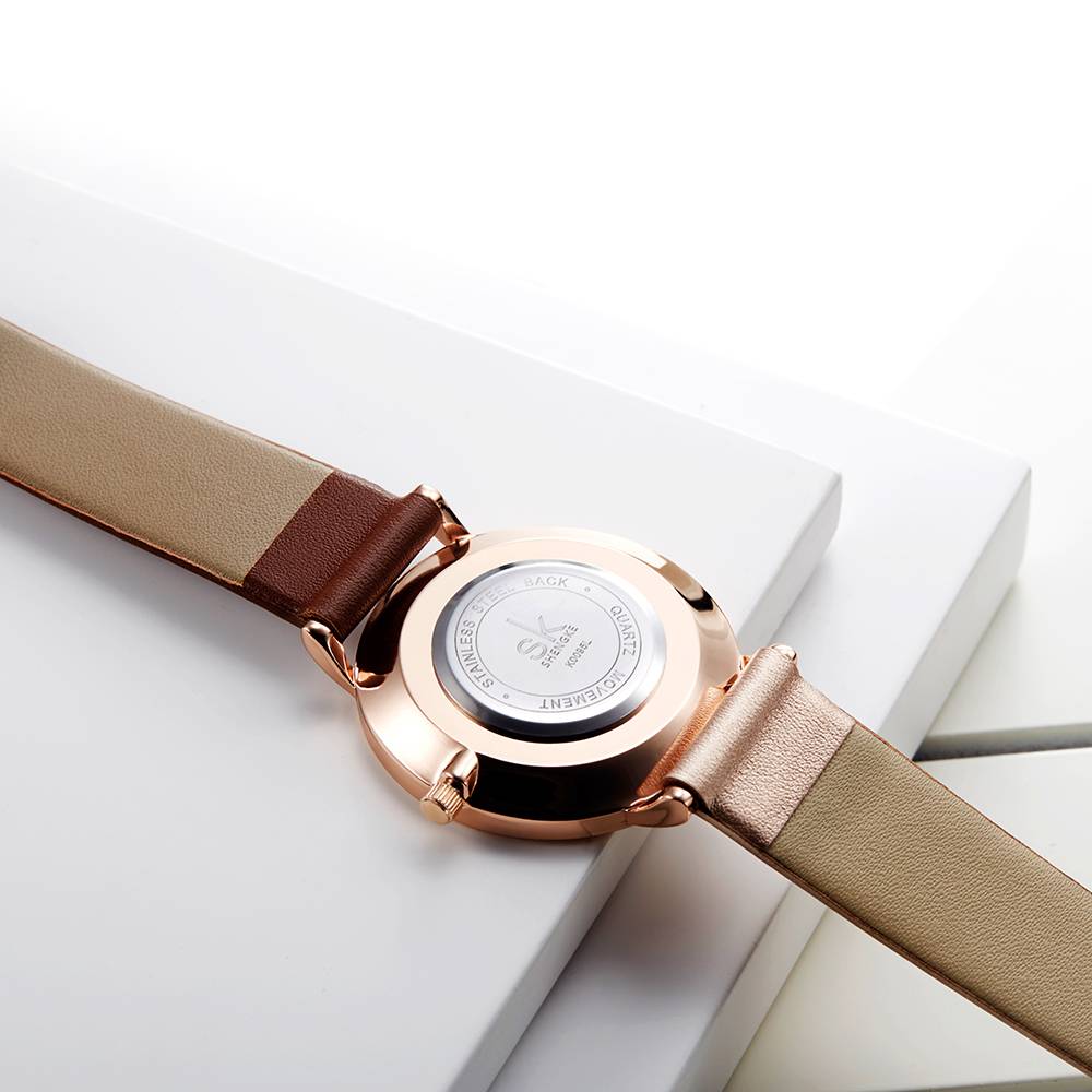 Herrenuhr, rund, diagonales Design, aus Edelstahl, mit PU-Lederband-4