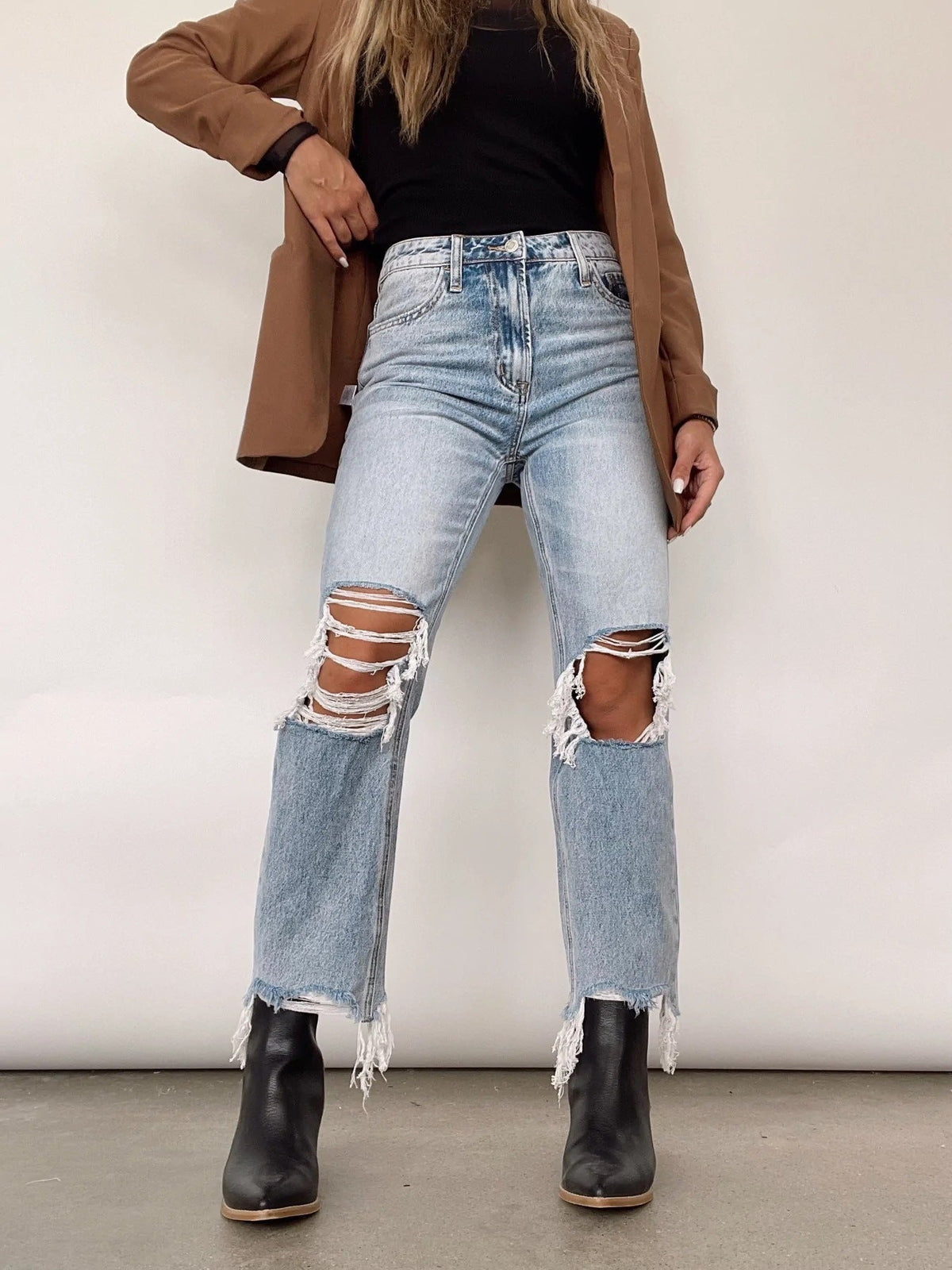 Damen-Hose, hohe Taille, gerader Schnitt, Baumwolle-2