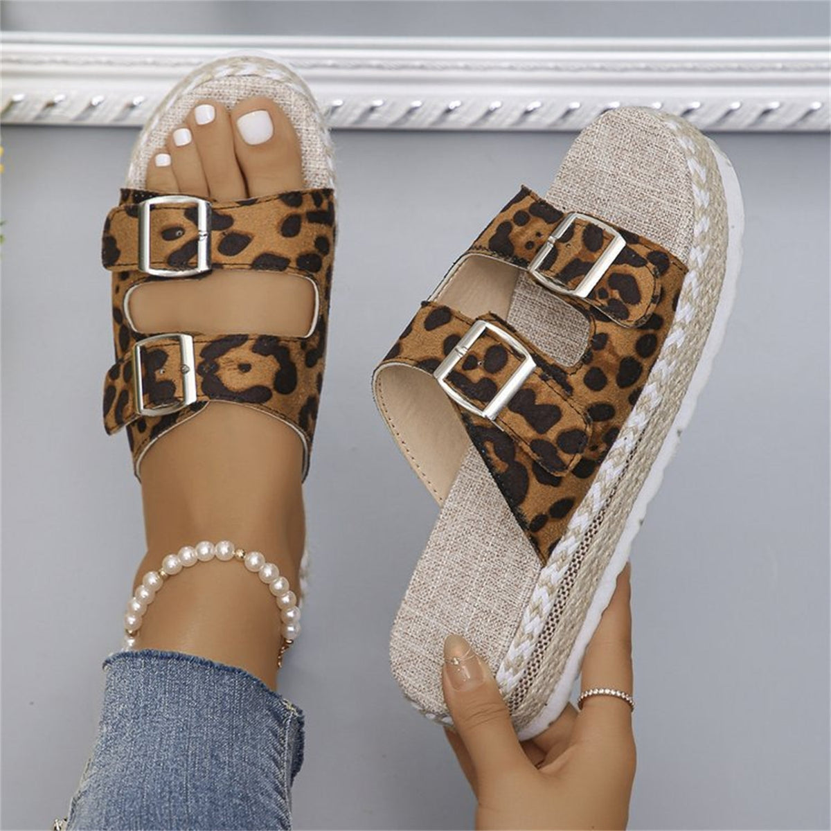 Damen-Sandalen, doppelte Schnallen, PU, Fischmaul-Design-1