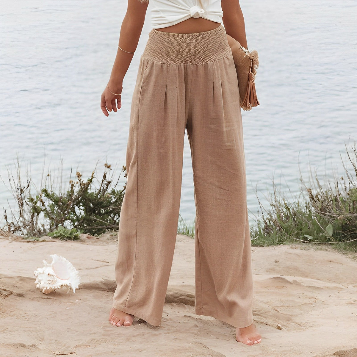 Damen-Hose, mit elastischem Bund, weite Beine, Baumwollmischung, schick-5
