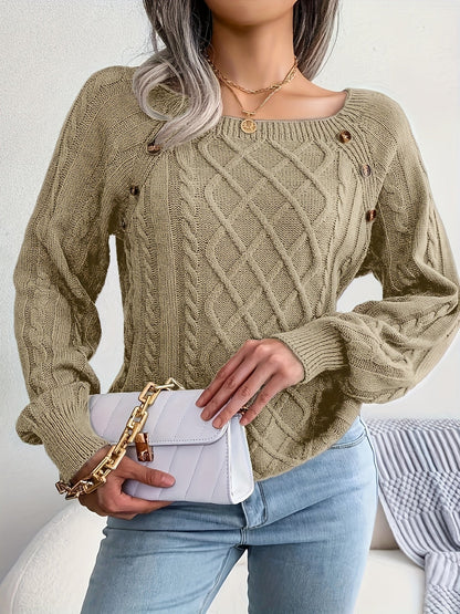 Variant image for Damen-Strickpullover, runder Ausschnitt, Zopfstrick, weiche Acrylmischung-4