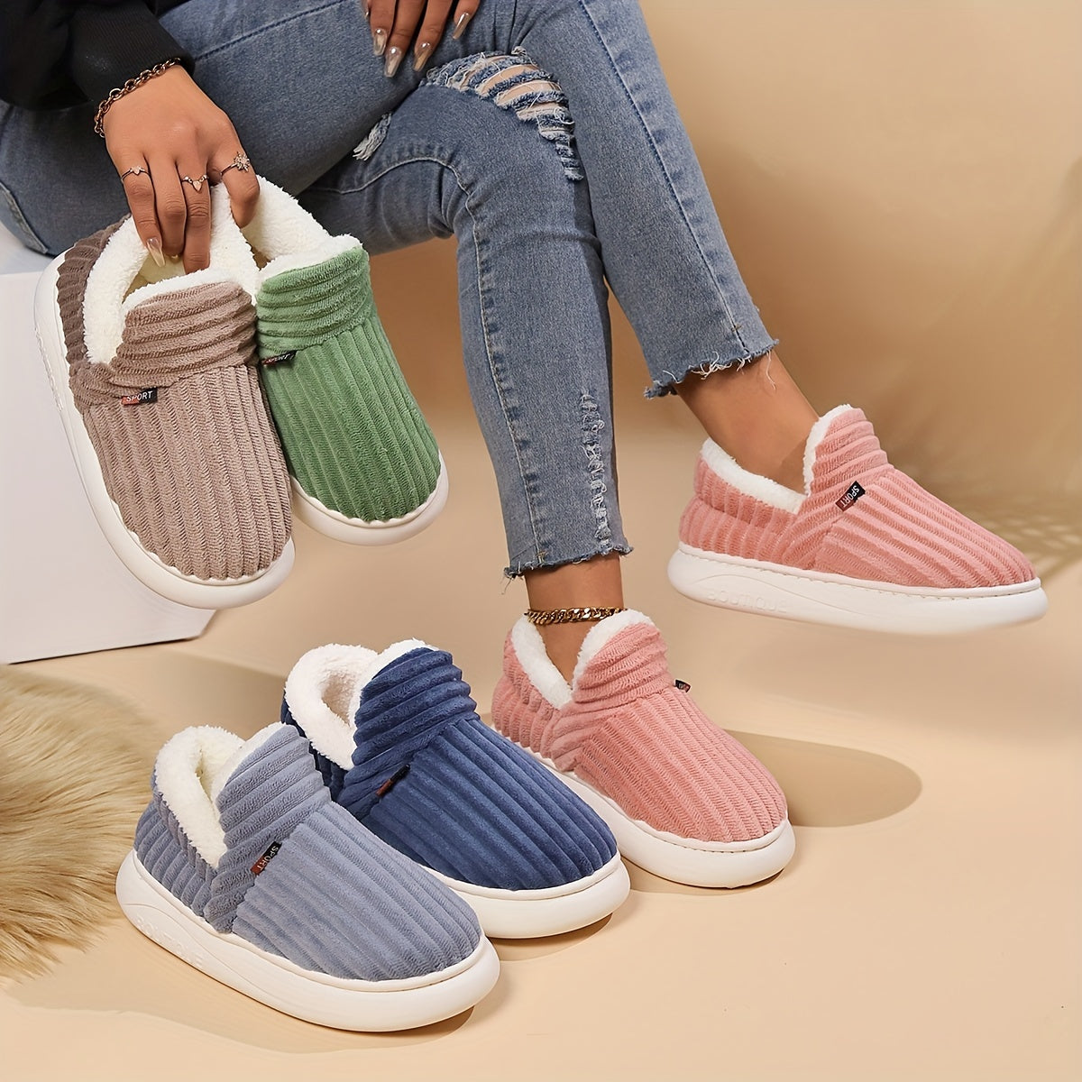 Damen-Pantoffeln, weicher Plüsch, Design, für Innenbereich-3