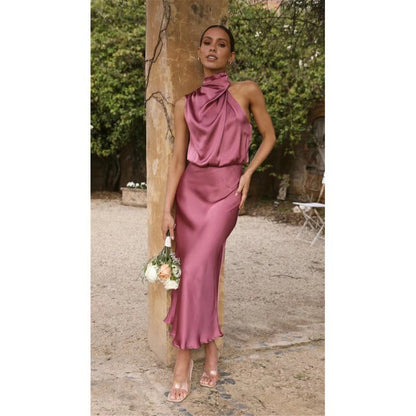 Weinrotes Festkleid für Damen mit hoher Taille und Schleppe – Elegantes Kleid für Hochzeiten und Zeremonien 3