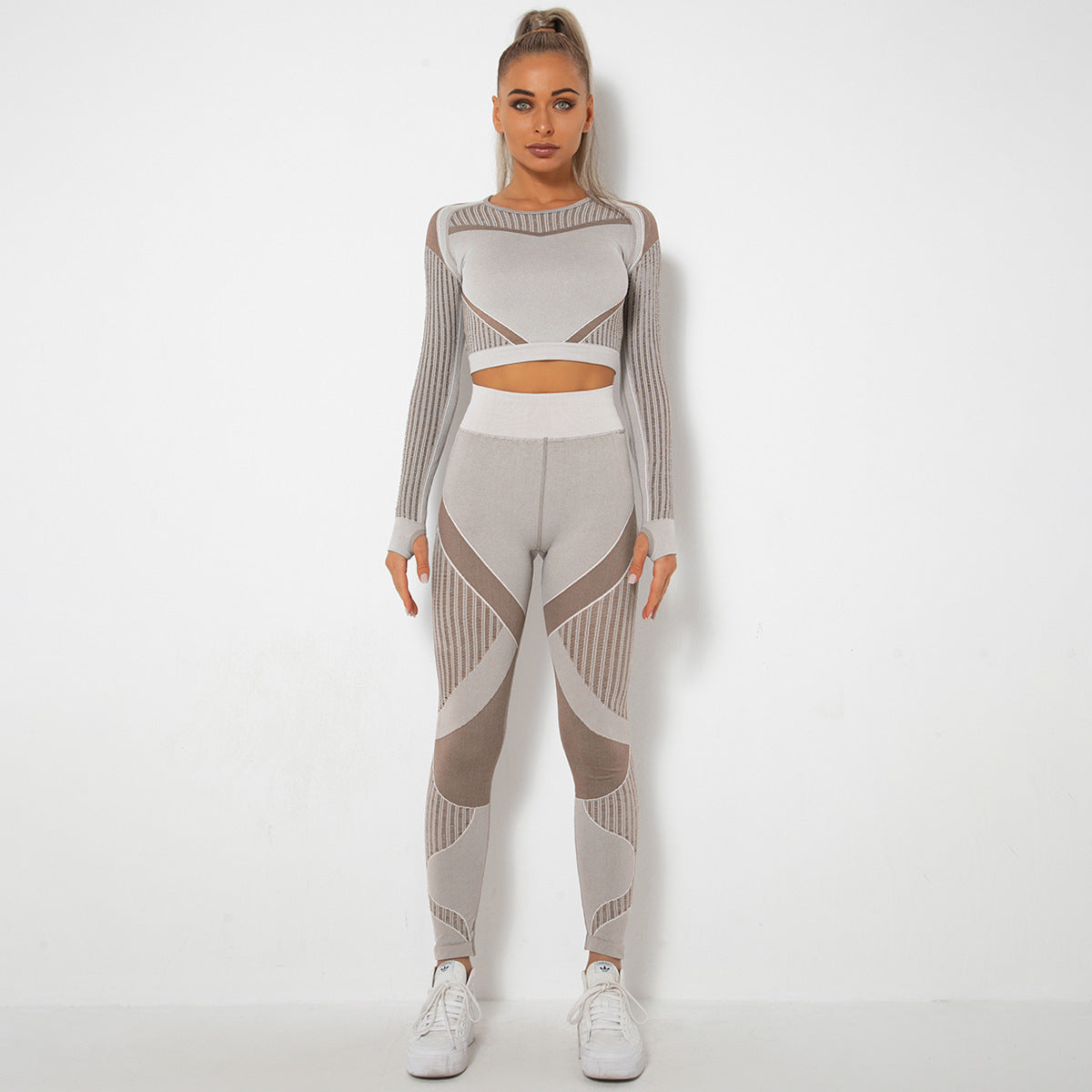 Damen Yogaanzug Nahtlos Lange Ärmel Hochwertiges Material-5