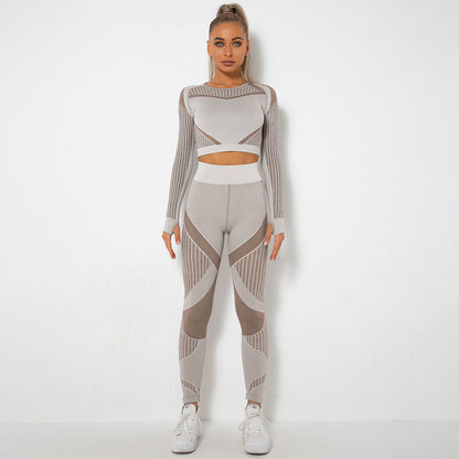Damen Yogaanzug Nahtlos Lange Ärmel Hochwertiges Material-5