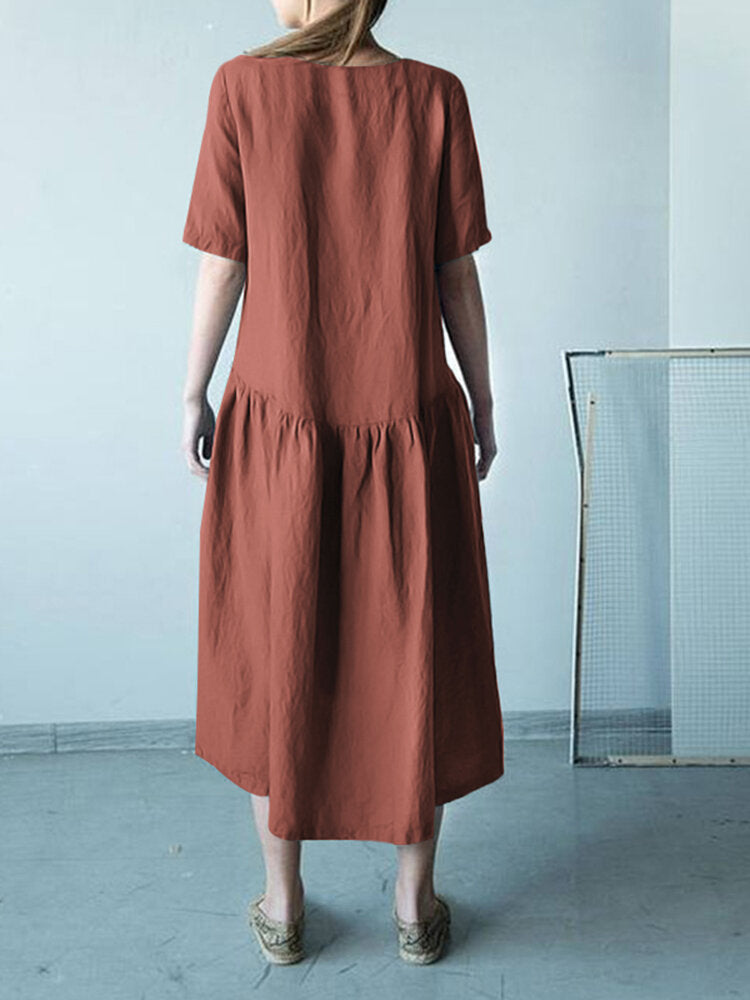 Damen-Midikleid, runder Hals, Baumwolle, 100%-2
