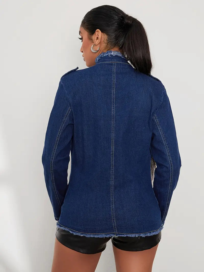 Damen-Langarm-Denimjacke, Klassisches Design, Hochwertiger Denim-3